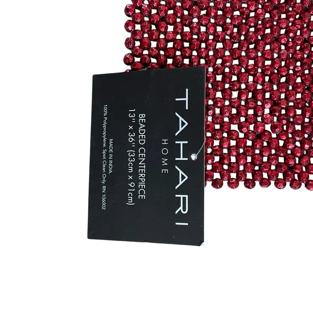 Tahari RED Beaded Table Runner Centerpiece 13x36 Luxe Holiday Glam Decor New